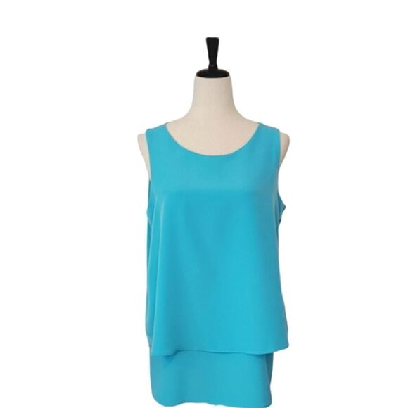 DG2 Diane Gilman Turquoise Layered Sleeveless Slit Blouse Size M - Picture 1 of 6